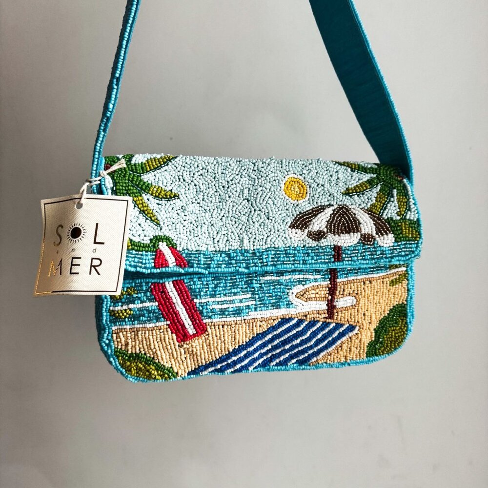 Sol and Mer Beaded Indian Handmade " Vacation" Motif Colourful Shoulder Bag